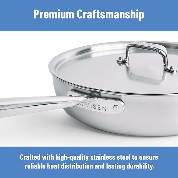 Misen Stainless Steel Pan - Versatile Everyday Pan - Even Heating, Dishwasher-Safe, Oven-Safe, Works on All Stovetops