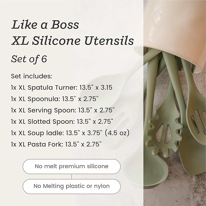 Starpack 'Like a Boss' XL Premium Silicone Cooking Utensils Set (6 Pcs) 13" - Heat Resistant Kitchen Utensils 600°F - Non-Stick Silicone Utensil Set - Large Kitchen Utensils Set for Cooking & Serving