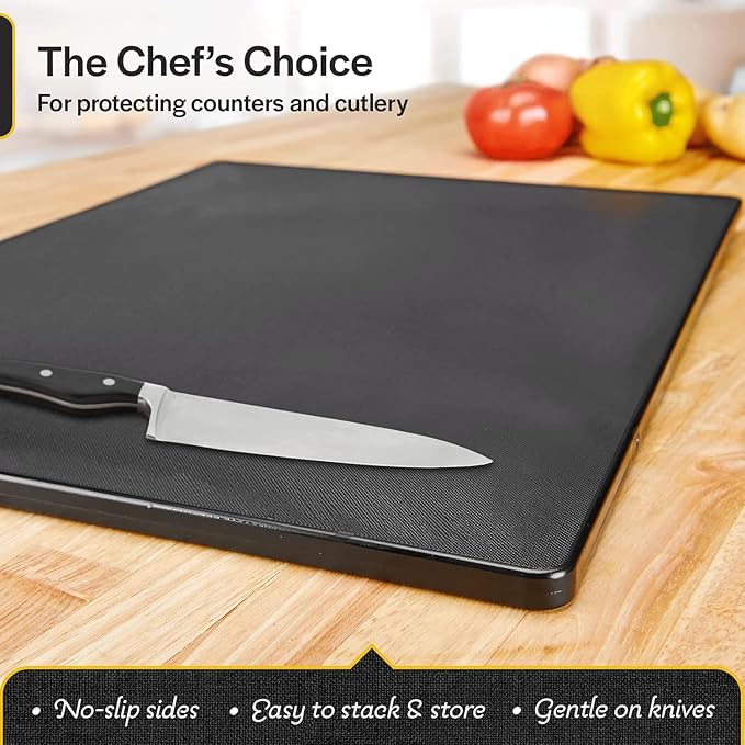 Thirteen Chefs Large 18 x 12 Black Plastic Cutting Board - 1/2" Thick HDPE for Restaurants and Professional Kitchens, NSF