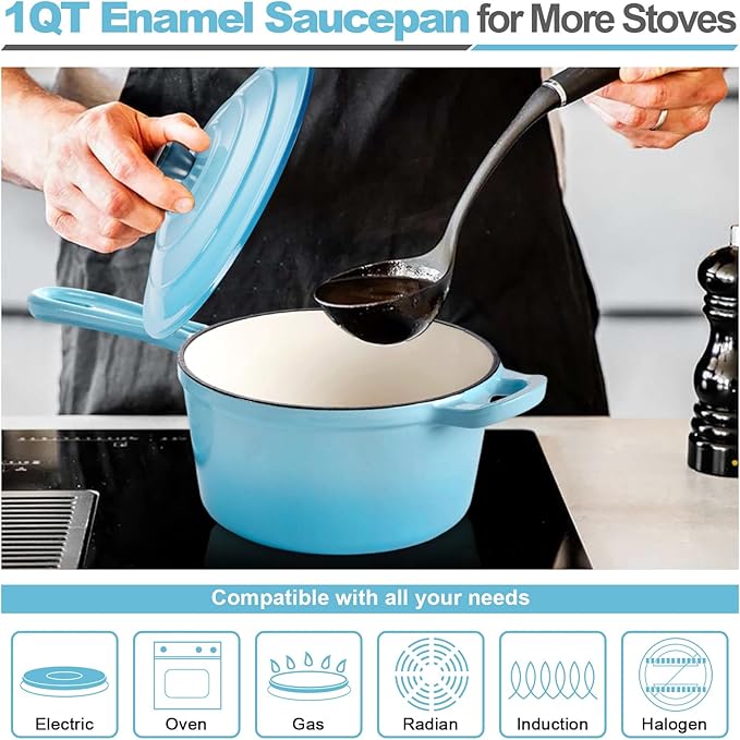 HaSteeL 1 QT Cast Iron Enamel Saucepan - Blue