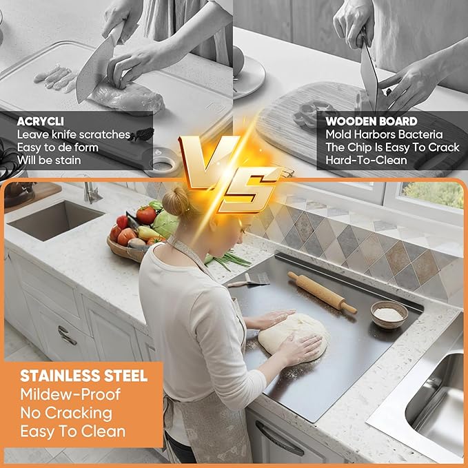 Stainless Steel Cutting Board with Non-Slip Pads - Large Kitchen Chopping Board for Baking, Meat, Vegetables & Bread - Dishwasher Safe Easy-Clean Food Prep Pan (11.8inch*15.7inch(30*40cm))