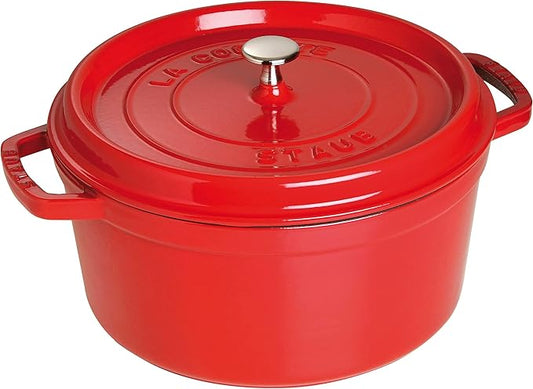 STAUB Cast Iron Round Cocotte, Dutch Oven, 7-quart, serves 7-8, Made in France, Cherry
