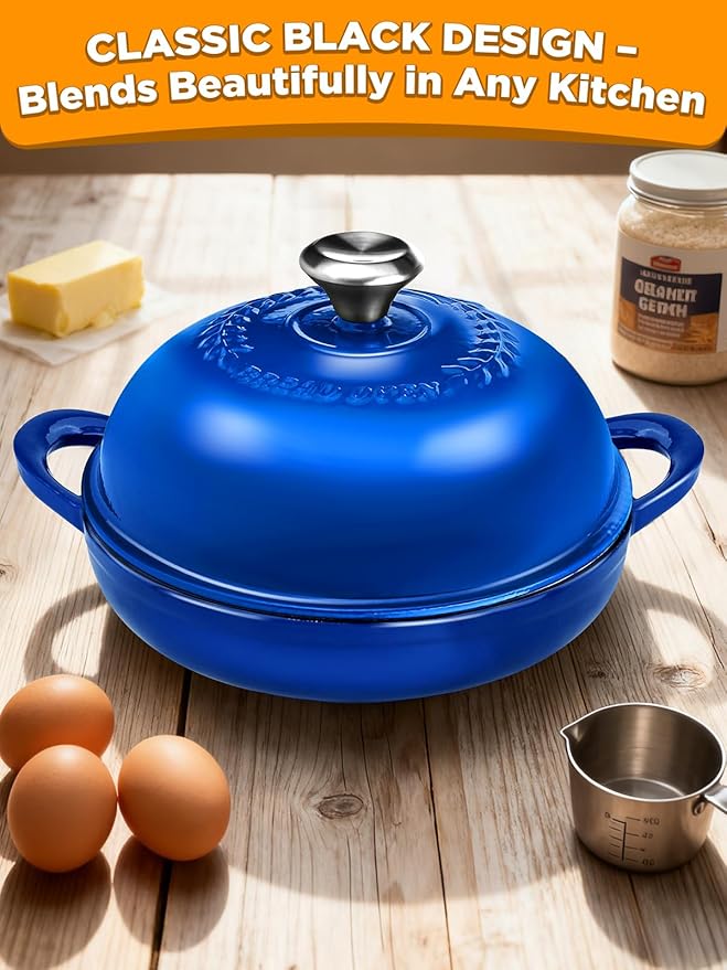 Dutch Oven Bread Baking Pot with Lid 6QT Enameled Cast Iron Oven, Gradient Blue Design & Complete Sourdough Kit (Banneton Basket, Dough Tools, Silicone Sling) for Artisan Bread Making