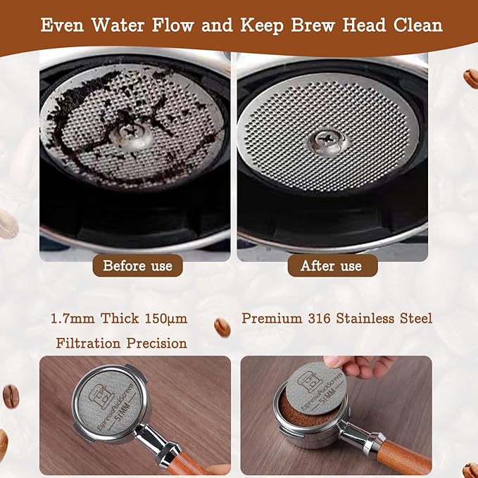 51mm Espresso Tamper Kit - Spring-loaded Coffee Tamper, Adjustable Depth Espresso Distributor Leveler, Magnetic Dosing Funnel Aluminum Metal, Reusable Puck Screen, Fit Delonghi 51mm Portafilters