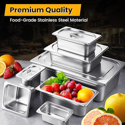 Aplancee Full Size Hotel Pans 2.5 Inch Deep Stainless Steel Food Pan - Anti-Jam 6 Pack Steam Table Pan Set for Catering, Buffet Use, Kitchen Prep