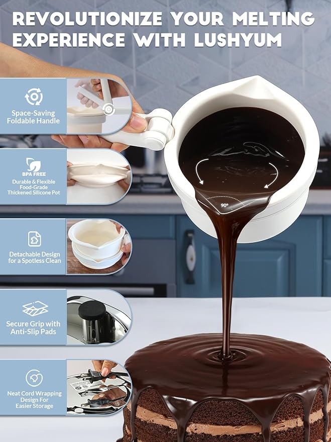 Chocolate Melting Pot Candy Melts Melter with 2 Insert Pots and Spatula, 4 Cups Capacity Warmer Machine, Ideal Dipping Tool Kitchen Supplies for Making Cake Pop Covered Strawberries Fondue