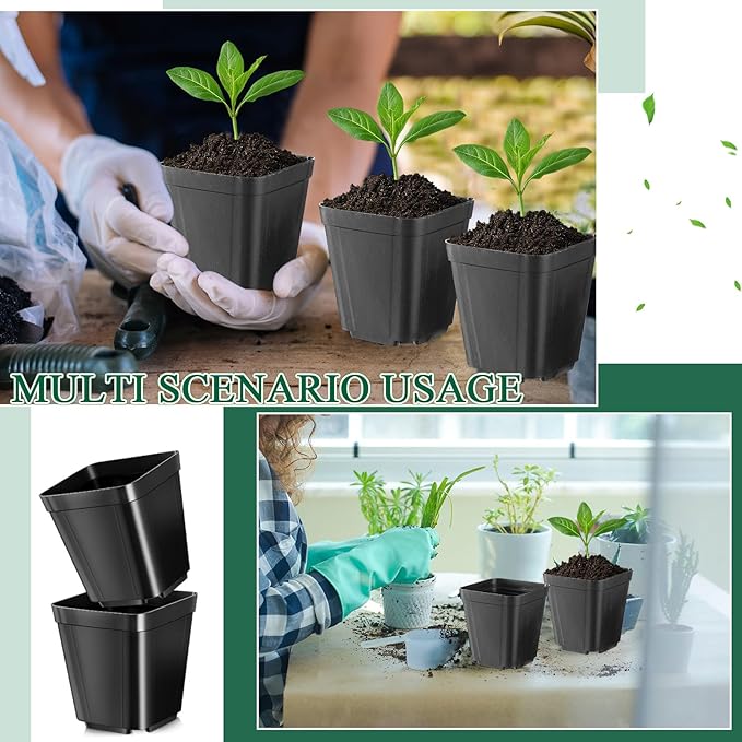 Nuanchu 500 Pack 2 Inch Square Nursery Pots, Small Plastic Seedling Pots with Drainage Holes, Mini Planting Planters for Garden Outdoor Indoor Flower Succulent Vegetable Starting Seedlings, Black