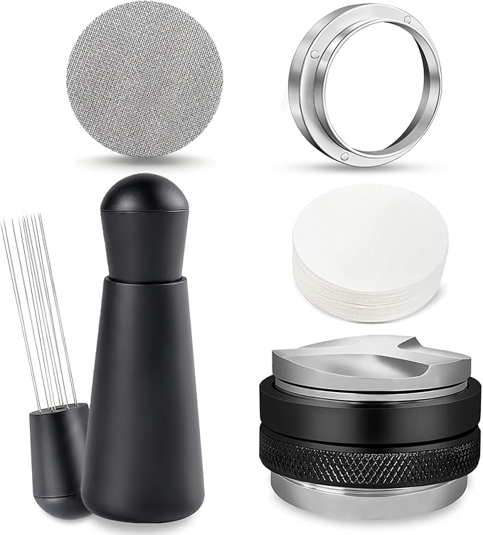 54mm Espresso Accessories Kit Fits Breville Espresso Machines and Portafilters, Espresso Tamper Tool Kit with Dual Head Tamper & Distributor, WDT Tool, Dosing Funnel, Puck Screen, Filter Papers