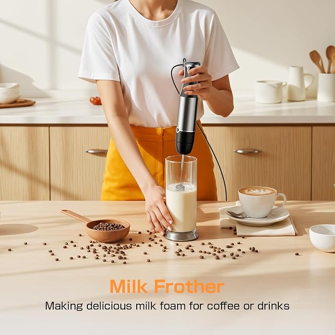 Immersion Blender Handheld 1100W - 3 in 1 Hand Blenders Set with Trigger Speed Control Emulsion Stick with Whisk and Milk Frother, Emulsifier for Kitchen for Soup, Smoothie, Puree
