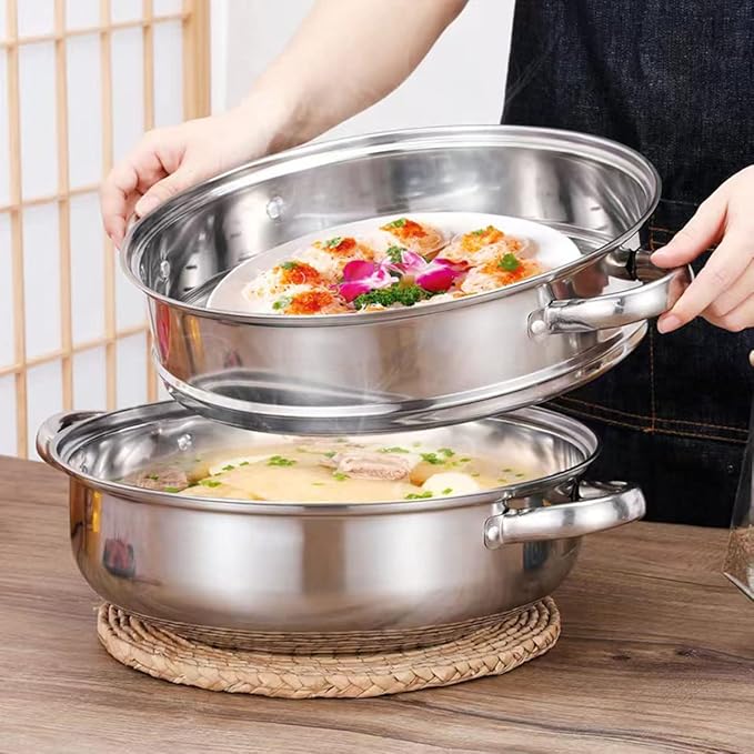 Steamer for Cooking, 5.0 Quarts Stainless Steel Steamer Pot, 3-Tier Food Steam Pots with Lid for Cooking Vegetables, Seafood, Soups, Stews and Pasta