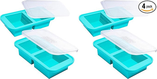Souper Cubes 2 Cup Silicone Freezer Molds with Lids – Soup Cubes for Freezing Lasagna, Leftovers, Soups, Sauces, Casseroles, Meal Prep Meals and More – Aqua 4-Pack