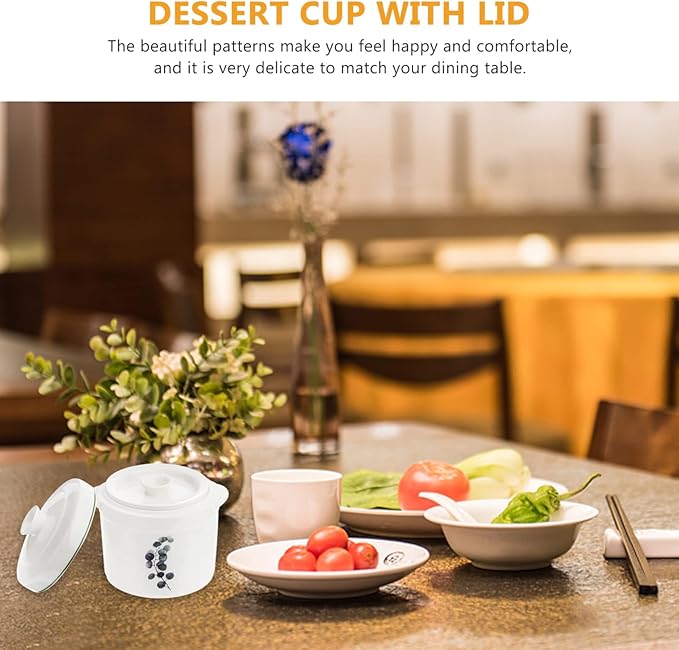 Zerodeko 1Set Ceramic Stew Pot with Lid, Small Steam Soup Bowl Steaming Cup for Home Kitchen Egg Custard Appetizer Bowl (13.50X13.00X13.00cm)