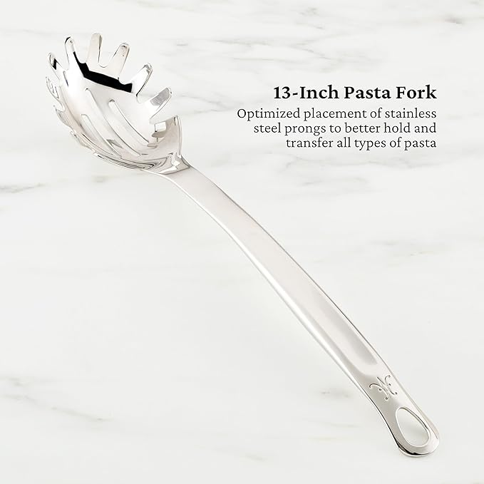 Hestan Provisions Chef's Tools, Essential Set (5-Piece), Stainless Steel Solid Spoon, Ladle, Pasta Fork, Turner/Spatula, Fish Spatula