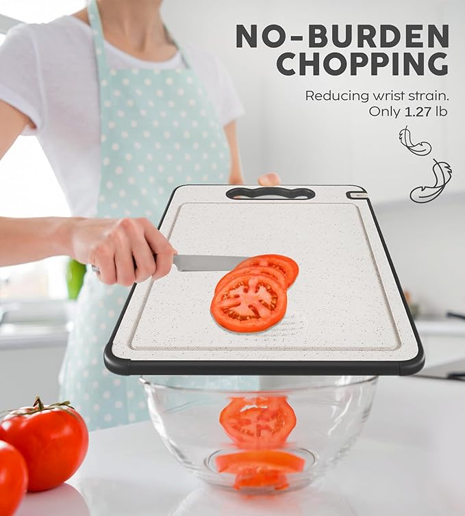 Double Sided 304 Stainless Steel & Wheat Straw Cutting Board, Non Toxic Chopping Board, Dishwasher Safe,16"*11"with 14.4"*9.8",2PCS