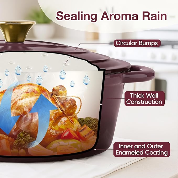Oval Dutch Oven for Bread Baking, 4.5 Quart Non Stick Enameled Cast Iron Dutch Oven Pot with Lid, Oven Safe Oval Casserole with Lid up to 500°F for Baking, Braising, Stews, Roasting, Fig