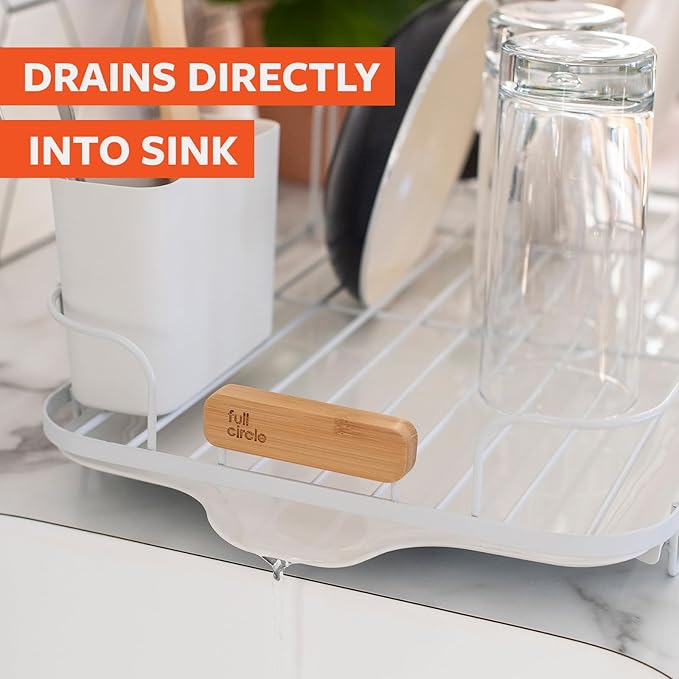 Full Circle Dish Jockey Extra Large Dish Drying Rack – Space Saving Drying Rack for Kitchen Counter – Stainless Steel and Recycled Plastic Drainer with Holders for Plates, Cutlery, Pots and Pans