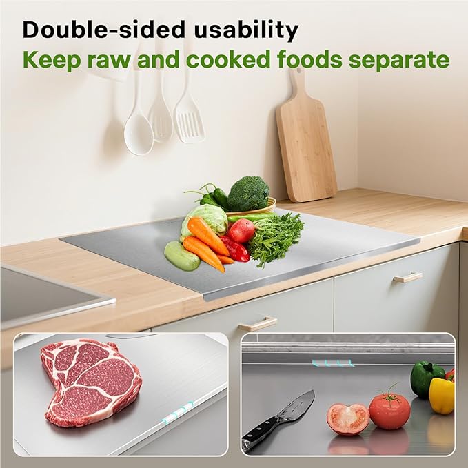 Pure Titanium Cutting Board with Lip - 100% Food-Grade Metal Chopping Board for Kitchen - Non-Porous, Easy to Clean, Dishwasher Safe (Small)