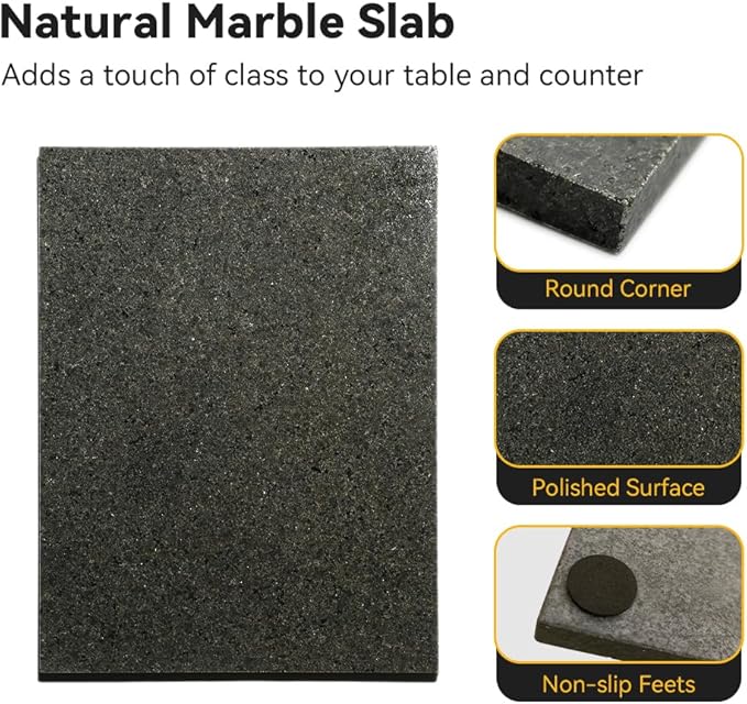 Kota Japan Premium Non-Stick Natural Black Granite Stone Pastry Cutting Board Slab 12" X 16" with No-Slip Rubber Feet for Stability and to Protect your Countertops | Easy to Clean | Stays Cool