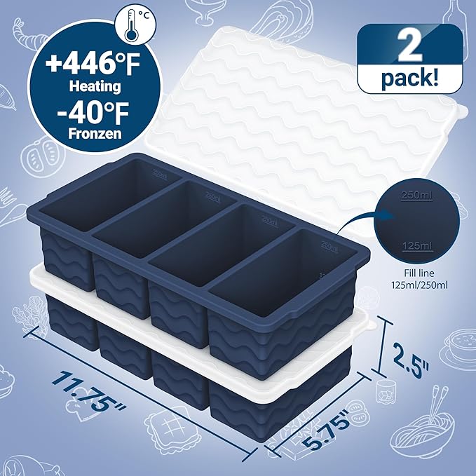 Doasuwish Silicone Freezer Tray for Soup Sauce Cube 2Pcs (Dark Blue)