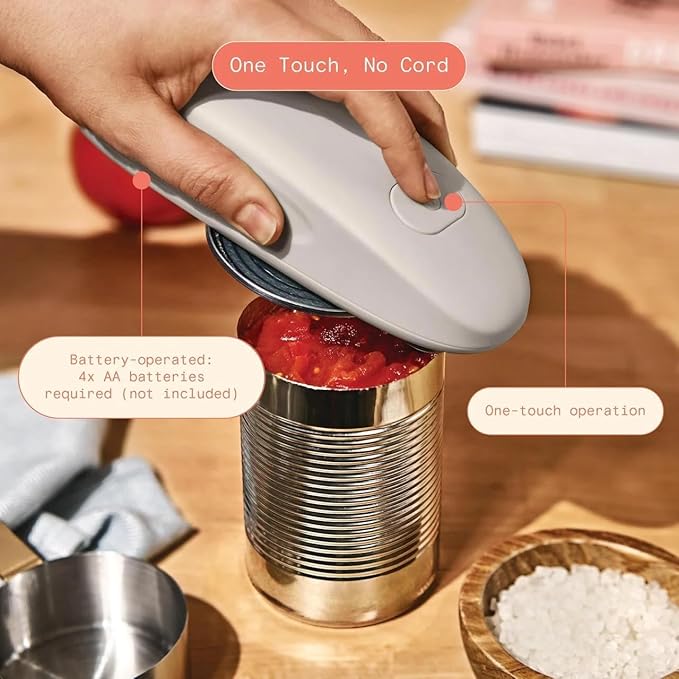 Beautiful Automatic Battery Powered Electric Can Opener- Hands Free Smooth Edge for Seniors with Arthritis - One Touch Auto Can Opener with Magnetic Lid Lift (Porcini-Taupe)