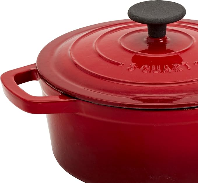 Smith & Clark 3-Quart Enameled Cast Iron Dutch Oven Pot with Lid, Red