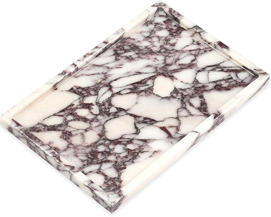 Large Decorative Marble Tray - Square Stone Vanity Perfume Plates for Bathroom Accessories Coffee Table Bar, Luxury Key Dresser Dish for Kitchen Countertop Entryway (11.8" x 7.9" x 0.8")