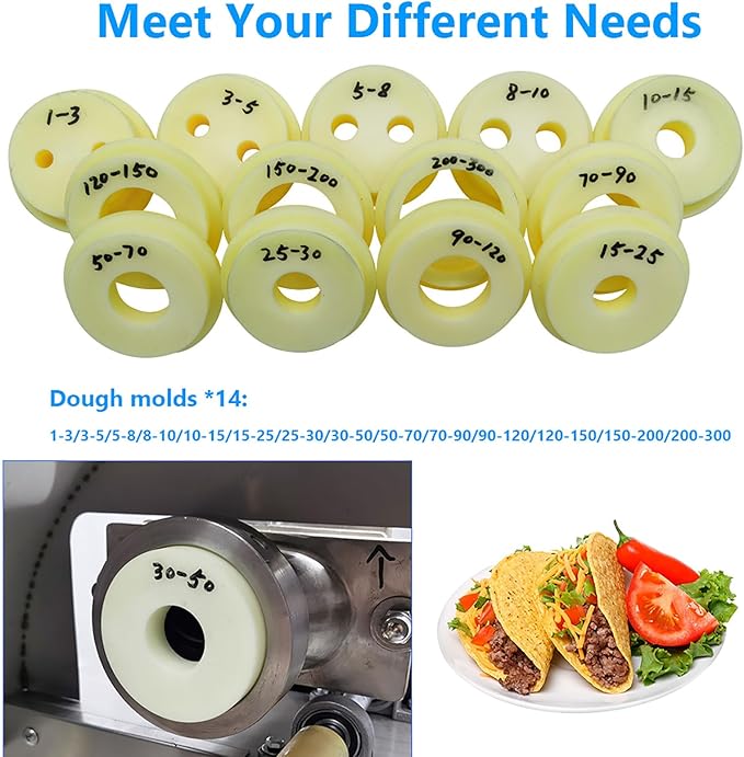 Electric Dough Divider Cutter Machine 1g-300g Small Dough Dividing Lump Spacer Stainless Steel Quantitative Partition Machine Adjustable Speed with 14 Dies for Precise Baking Portioning 110V