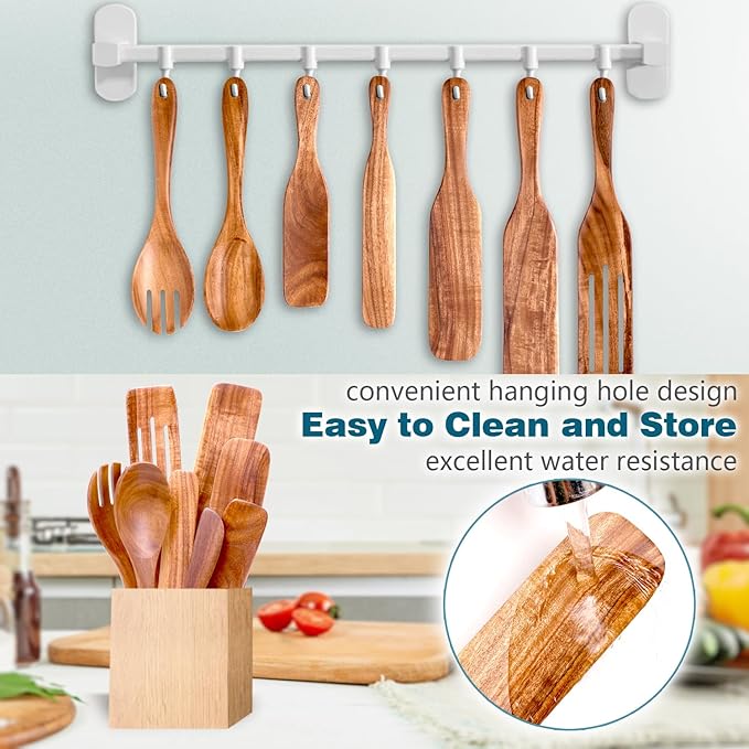 Wooden Spurtle Set for Cooking, Acacia Wood Kitchen Utensils, Premium Handmade Spurtles for Nonstick Cookware, Heat Resistant, Smooth Finish, Comfortable Grip, 8 Piece