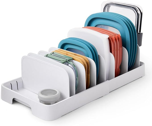 YouCopia StoraLid Expandable Food Container Lid Organizer with Tall Dividers, 40 Lid, Premium Edition
