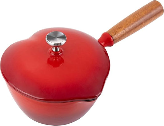 Mabeeze Heart-Shaped Enameled Cast Iron Saucepan with Lid – 1-Quart Red Small Sauce Pot for All Cooktops – Durable, Nonstick Cookware for Milk, Soup, Pasta Sauce – Ideal Gift