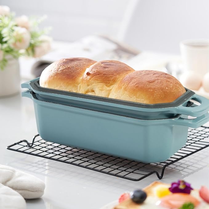 Bread Pan Cast Iron Loaf Pan with Lid Bread Loaf Pan 8.5x4.5 Inch Loaf Pan Enameled Cast Iron Sourdough Loaf Pan, LightBlue