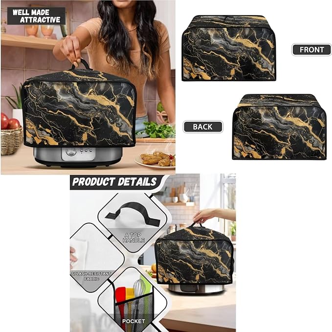 Black Marble Kitchen Appliance Cover Set - Universal Blender, Slow Cooker, Toaster & Waffle Maker Covers