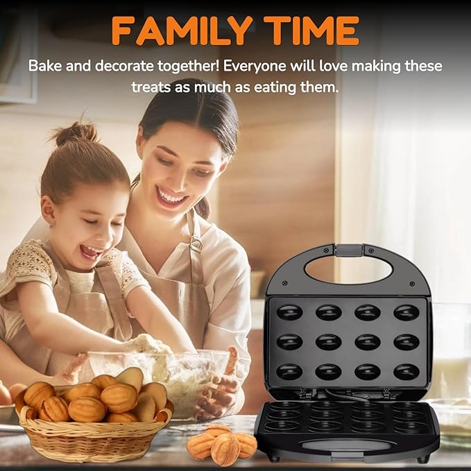 Walnut Cookie Maker 12 Holes, Electric Walnut Cake Mold Maker, Non Stick Oreshki Cookies Maker, Double-side Heating Mini Nut Cookies Maker Machine Oven Cookies Baker Machine