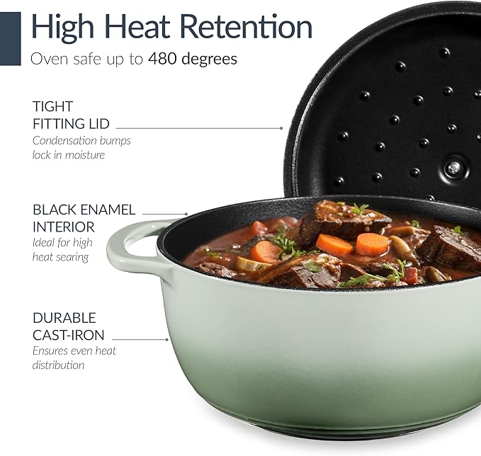 Best Choice Products Non-Stick Pot & Pan Cookware Set, Cast Iron, 2Qt Skillet W/Lid, 10" Grill Or Griddle Pan W/Press, 6Qt Enameled Dutch Oven, Non-toxic, For Cooking & Grilling - Sage