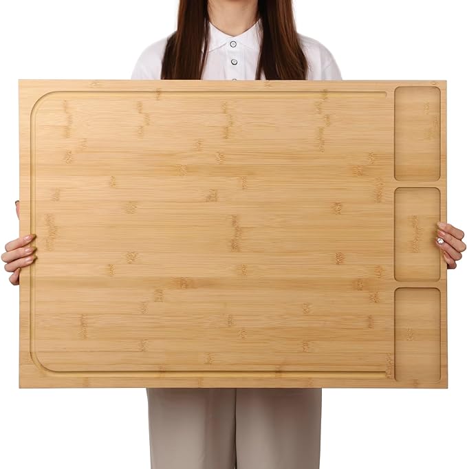 30 x 21 in Extra Large Bamboo Cutting Board, Stovetop Cover, Sink Cover, Noodle Board with Detachable Legs & Detachable Non-Slip Front Lip for Kitchen Countertop