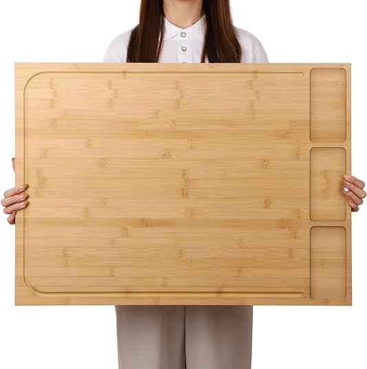 30 x 21 in Extra Large Bamboo Cutting Board, Stovetop Cover, Sink Cover, Noodle Board with Detachable Legs & Detachable Non-Slip Front Lip for Kitchen Countertop
