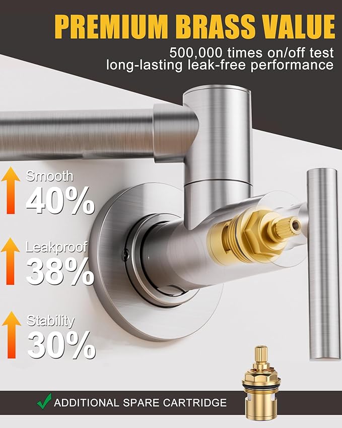 Pot Filler Faucet Brushed Nickel: WOWOW Stainless Steel Pot Filler Over Stove, Wall Mounted Kitchen Folding Faucet with Double Joint Swing Arms