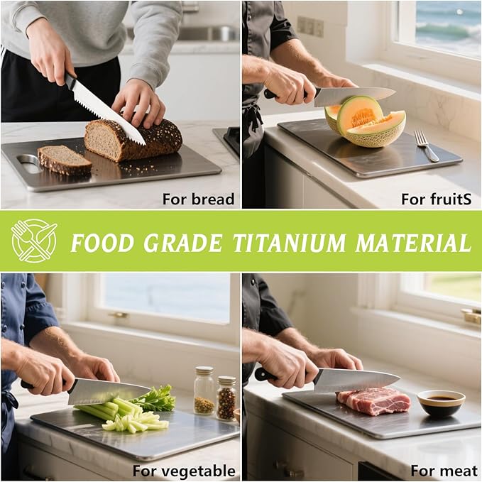 3-Pack Titanium Cutting Boards For Kitchen, 100% Pure Cut Titanium Cutting Board, Food Grade Quality, Double-sided non-toxic, Easy To Clean, Dishwasher Safe And Will Not Absorb Odors