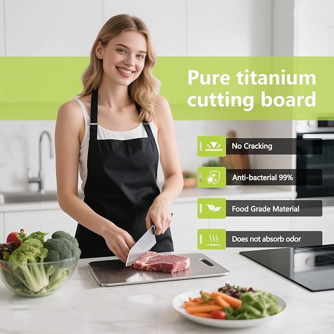3-Pack Titanium Cutting Boards For Kitchen, 100% Pure Cut Titanium Cutting Board, Food Grade Quality, Double-sided non-toxic, Easy To Clean, Dishwasher Safe And Will Not Absorb Odors