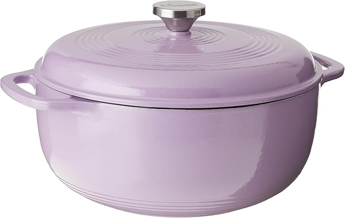 Lodge Essential Enamel Cast Iron Dutch Oven - Perfect for Bread Baking, Braising, Marinating & Slow Cooking - Features Moisture-Sealing Lid & Dual Handles - Kitchen Essentials - 6 Quarts - Lilac