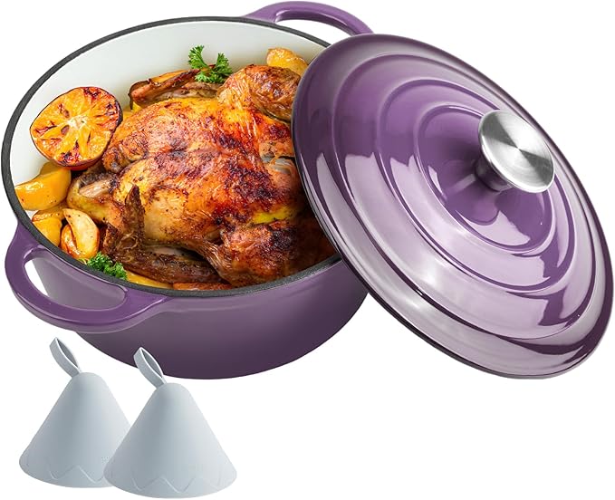 4.5 Quart Dutch Oven Enameled Cast Iron with Lid - Big Dual Handles - Oven Safe up to 500°F - Classic Round Pot for Versatile Cooking Purple