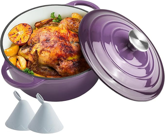 4.5 Quart Dutch Oven Enameled Cast Iron with Lid - Big Dual Handles - Oven Safe up to 500°F - Classic Round Pot for Versatile Cooking Purple