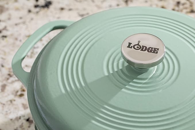 Lodge Essential Enamel Cast Iron Dutch Oven - Perfect for Bread Baking, Braising, Marinating & Slow Cooking - Features Moisture-Sealing Lid & Dual Handles - Kitchen Essentials - 6 Quarts - Desert Sage