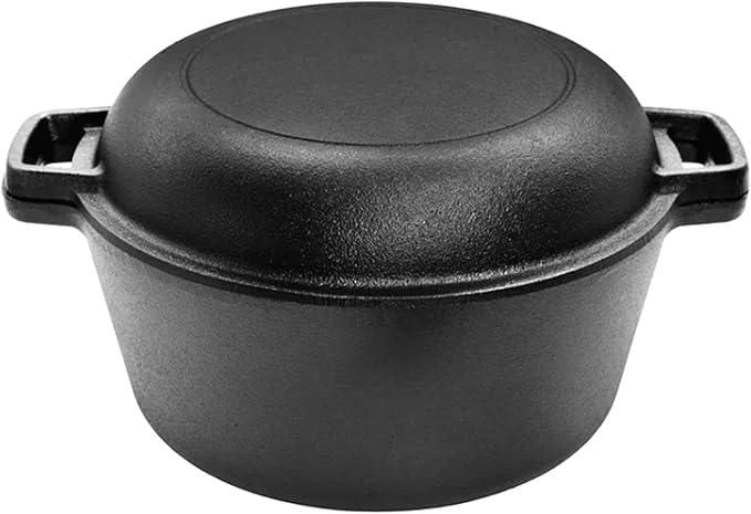 Cuisiland 5QT Cast Iron Combo Cooker – Pre-Seasoned Dutch Oven with 10’’ Skillet Lid – 2-in-1 Multipurpose Cookware for Baking, Searing, Roasting & Frying – Oven & Campfire Safe