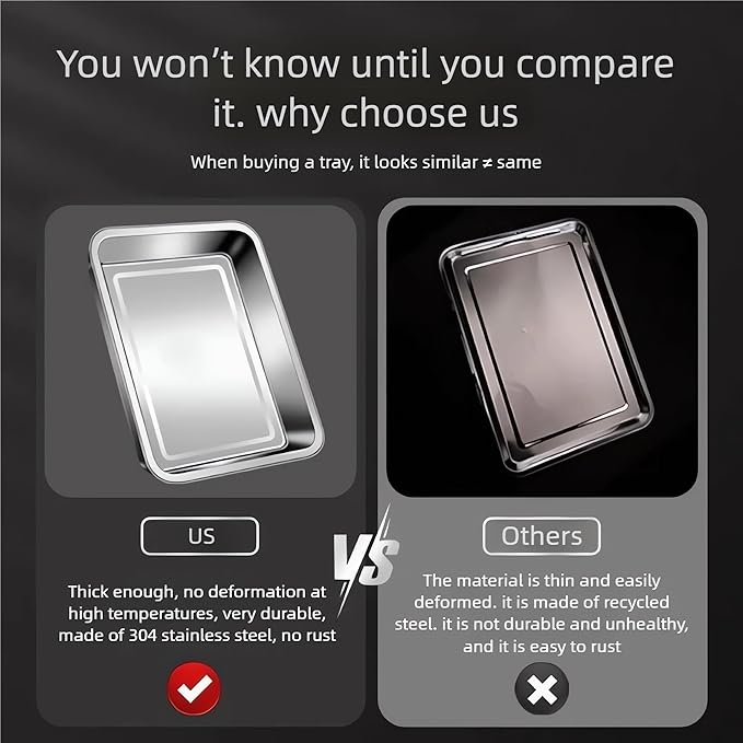 Extra Large 23.5"x15.5" Heavy Duty Commercial Grade 304 Stainless Steel Baking Sheet Set - 2Pcs Cookie Sheets,Uncoated & Non-Toxic, Solid & Perforated Pans for Roasting,Draining,and Food Prep
