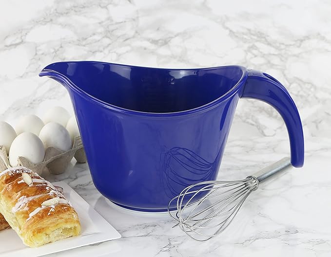 Reston Lloyd, Batter Bowl With Pour Spout, Non-Slip Base, Erogonomic Space Saving Detachable Handle, 2 QT Heavy Duty BPA-Free Microwave & Dishwasher Safe, Indigo