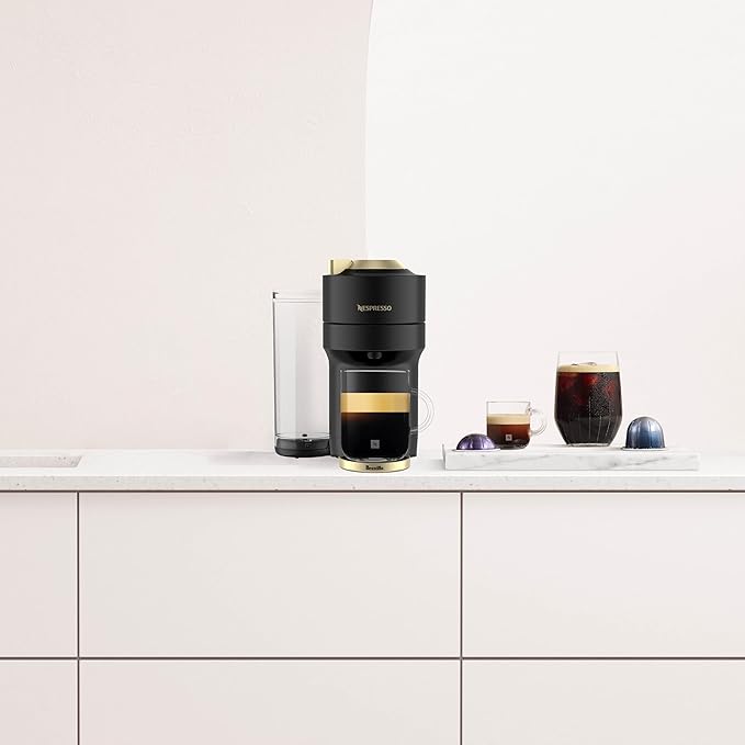 Nespresso Festive Vertuo Pop+ Coffee and Espresso Maker by Breville, Matte Black Gold, 37.2 Fl Oz capacity