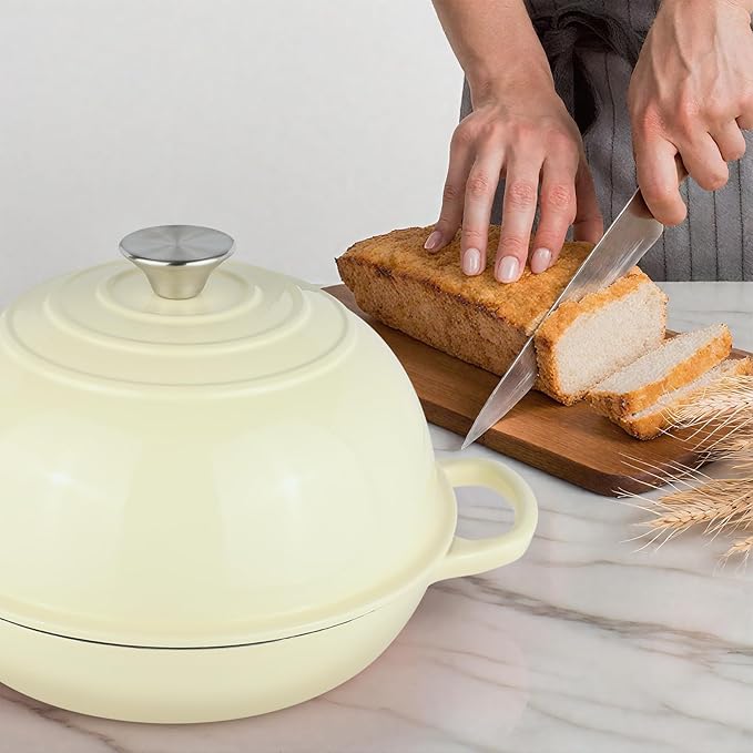 6QT Bread Dutch Oven Pot with Lid, Enameled Cast Iron Dutch Oven for Sourdough Bread Baking, Roasting, Stewing and Soup, Non-Stick Enamel Cookware for Oven/Stovetop, Perfect for Homemade Bread, Beige