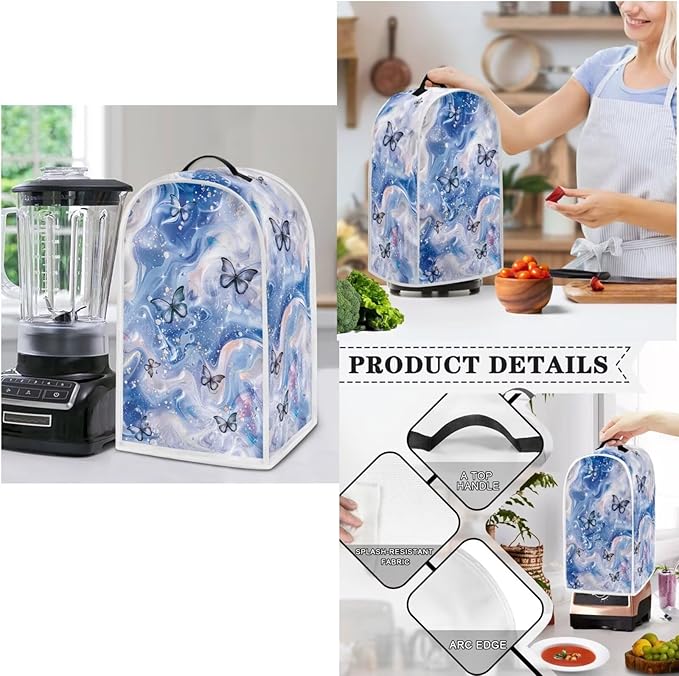 Butterfly Blue Marble 2 Slice Toaster Dust Cover (11.4 x 7.9 x 7.5 Inch),Slow Cooker Cover Blender Cover with Top Handle Crock Pot Cover Keep Appliance Clean for Christmas Decor Set