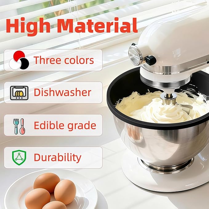 Kitchen Silicone Bowl Insert – Upgraded Non-Slip Silicone Mixer Bowl Liner for Tilt-Head 5 Qt Stand Mixers with Lid, Dishwasher & Microwave Compatible (3pcs)